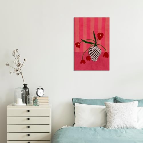 Contemporary, Eclectic Canvas Wall Art Tulips In A Checkered Vase Prints Poster - Image 3