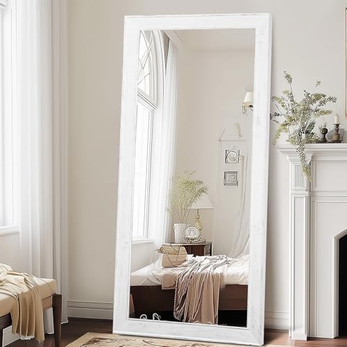 71x32in Full Length Mirror, Rustic White Beveled Wood Frame by ABSWHLM