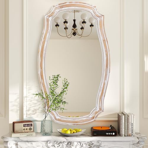 36x24 Inch Scalloped Wall Mirror, Rustic Farmhouse Wood Frame Mirrors by BaroqueFarmhouseWallMirro