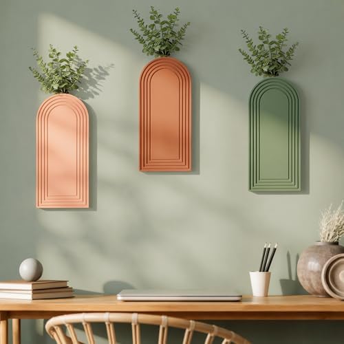6 Pack Boho Wall Vase Wooden Hanging Planters, Classic Colors - Image 4