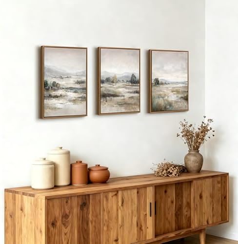 3Pcs Abstract Mist Countryside Blue Beige Mountains Canvas Wall Art 16"x24" - Image 5