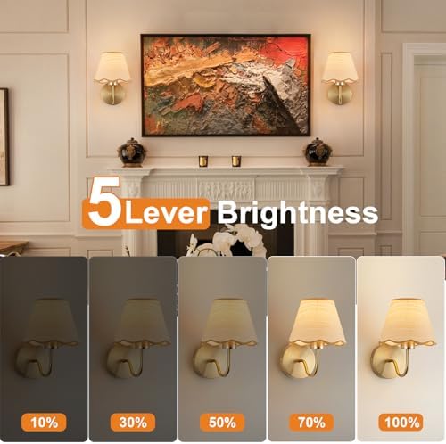 ADISUN Battery Operated Wall Sconce Set of 2, Rattan Shade Wireless Wall Lights - Image 4