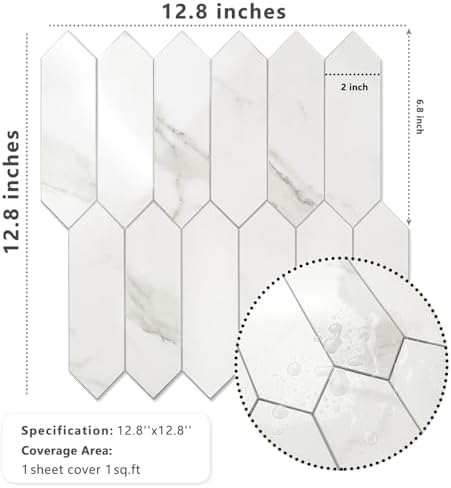 Vamos Tile 1 Sheet Glossy White Marble Backsplash Tile Peel and Stick, 12.8 x - Image 4