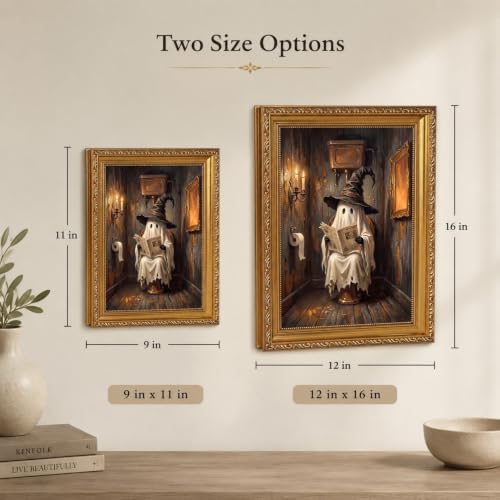 Vintage Gold Framed Cute Ghosts on Toilet Halloween Wall Art 9x11Inch - Image 4