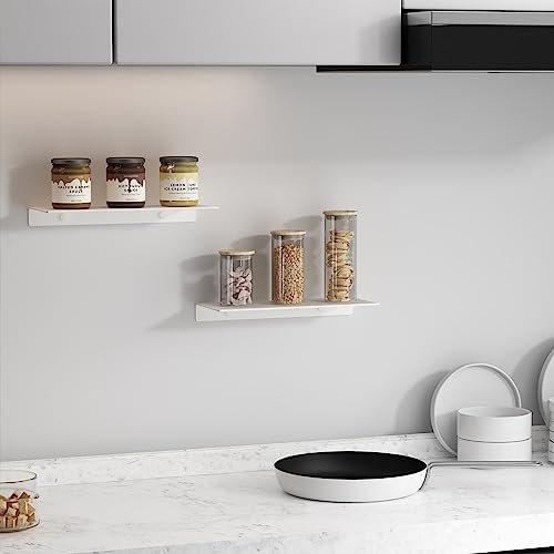 JOOM White Floating Shelves for Wall Storage, Metal Wall Shelves for Living Room - Image 5