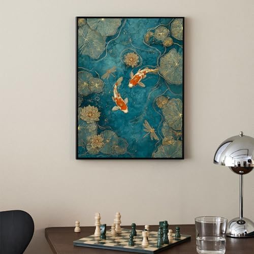 Japanese Koi Fish Zen Black Framed Canvas Wall Art Traditional Oriental Asian - Image 6