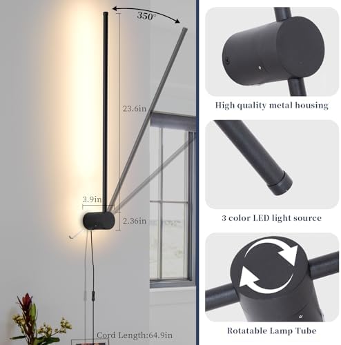 KELUOLY Dimmable Plug in Wall Sconce Set of 2, Adjustable Color Temperature - Image 4