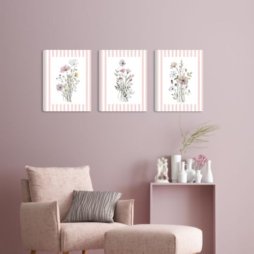 SEHSUVC Trendy Boho Pink Flowers Canvas Wrapped Wall Art Set of 3 24x16in - Image 6