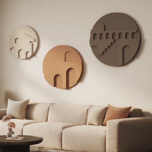 3D Textured Round Neutral Abstract Boho Wall Art by Cuspin
