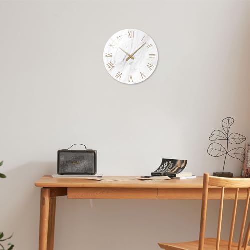 Round Marble Battery Wall Clock Modern 14 Inch - Image 3