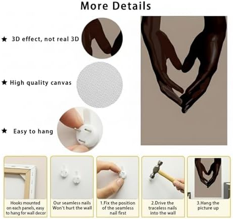 Black Couple Art Posters Holding Hands Heart Love Decor 16x24 Inch Framed - Image 7
