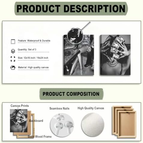 Trendy Black and White Wall Art Luxury Money Hair Rollers Girl Posters Prints - Image 4