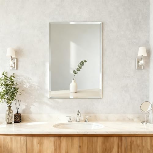Bathroom Mirror for Over Sink 24x16 Inch Frameless Wall Mirror Rectangle by BOMINICA