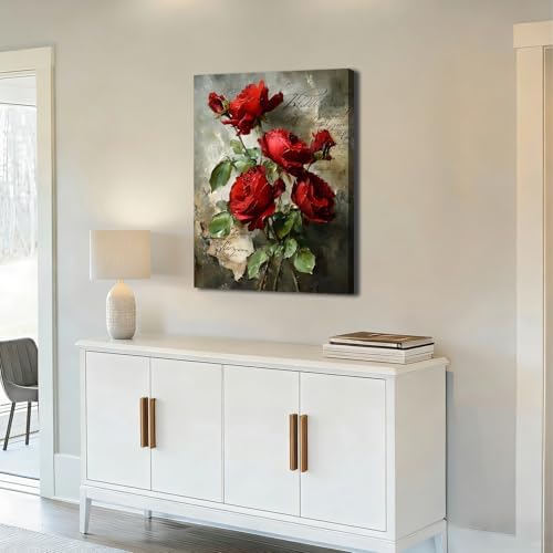 Ship Next Day Red Rose Wall Art Canvas Prints Vintage Floral Pictures Canvas - Image 3