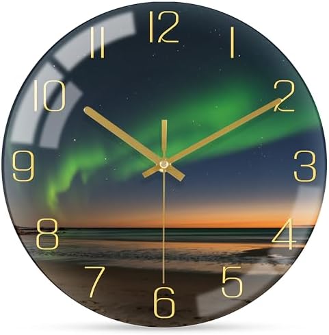 VIKMARI Aurora Black Gold Silent 8" Wall Clock Bathroom Living Room Decor by VIKMARIWallClock