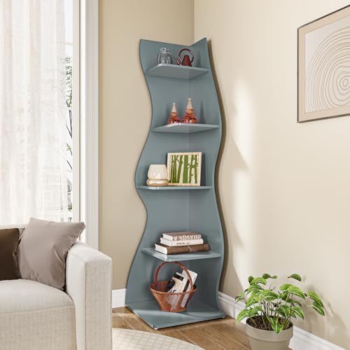 LITTLE TREE Small Corner Shelf, Modern 5-Tier Wall Corner Bookshelf, Stylish - Image 6