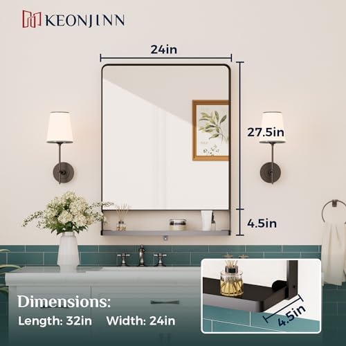 Keonjinn 24 x 32 in Black Bathroom Mirror - Image 4