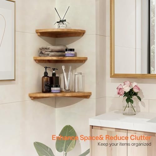 Floating Corner Shelves for Wall Set 2 10inch Solid Oak Rounded Corner Shelves - Image 3