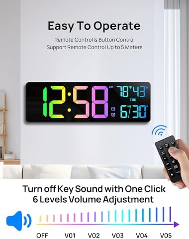 MASHI 15.7" Large Digital Wall Clock, 9 RGB Color Display - Image 6