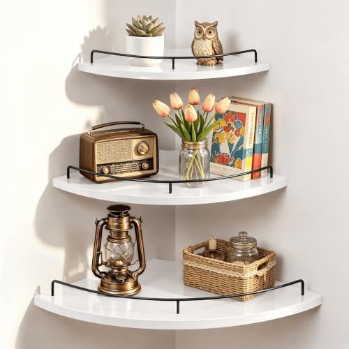 Homode Corner Wall Shelves, 3 Tier Wooden Corner Floating Shelves by Homode