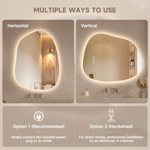 Hasipu 31"x24" Large Irregular Wall Mirror Backlit Vanity Mirror - Image 3