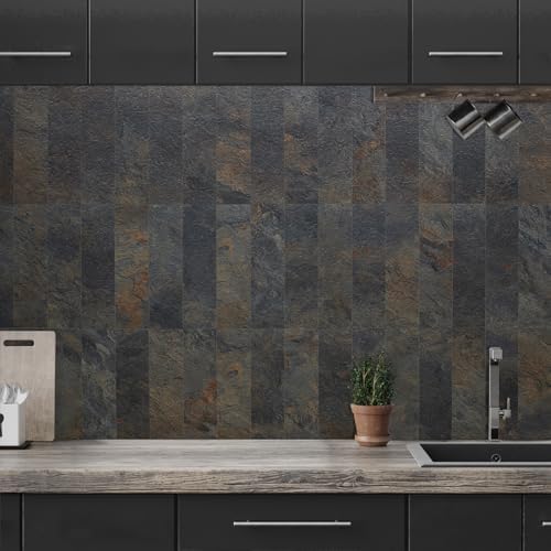AULIGET 40-Piece Rust Slate Peel and Stick Backsplash Wall Tiles, Laundry Room - Image 5