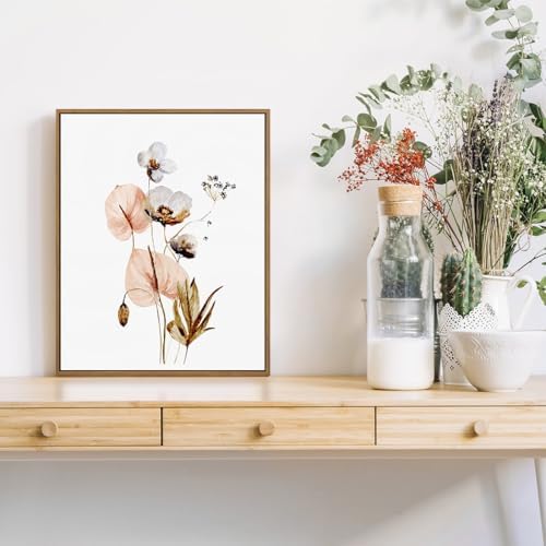 Watercolor Botanical Picture Pink Beige Flower Canvas Wall Art, 11x14 Inch - Image 3