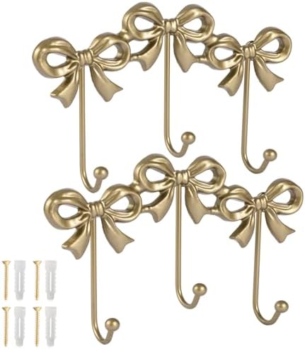 2Pcs Gold Bow Hooks Coat Rack, Wall Mount Coat Hook, Bow Room Wall Decorations by XHIPY