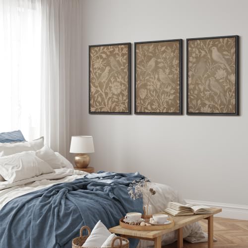 MUDECOR Framed Canvas Print Wall Art Set Taupe Bird Toile - Image 3