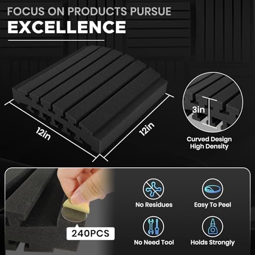 Focusound 36 Pack Curved Acoustic Foam Panels 3" x 12" x 12" Sound Proof Foam - Image 4
