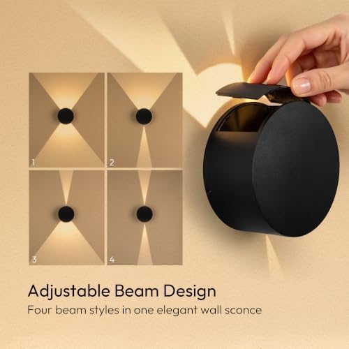 Tubicen Wall Sconce Set of 2, Dimmable Round LED Wall Lights, Beam-Adjustable - Image 3