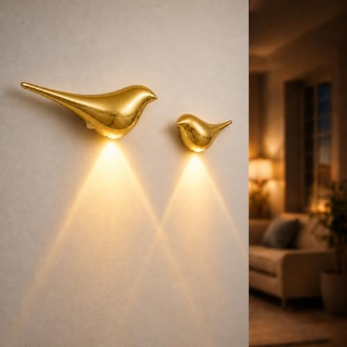 2-Pack Golden Plastic Bird Motion Sensor Wall Lights by CiviciaDecors