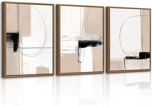 3 Pcs Framed Neutral Abstract Canvas Wall Art Prints Modern Decor 16"x24" by WENGTIAO