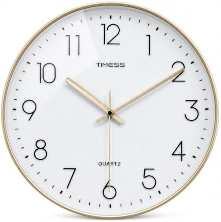 TIMESS 12 Inch Silent Wall Clock，High-Precision Analog Clock，Gold Trim by TIMESS