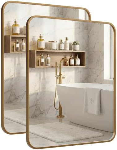 2-Pack 24x30 Inch Antique Gold Rounded Rectangle Vanity Mirrors by Pocetry
