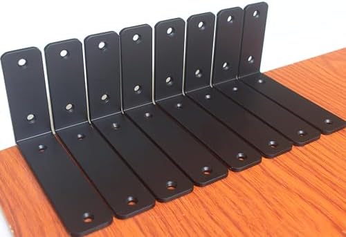 8 Pack - L 6" x H 4" x W1.5, 5mm Thick Black L Shelf Bracket, Iron Shelf by MHMYDZ