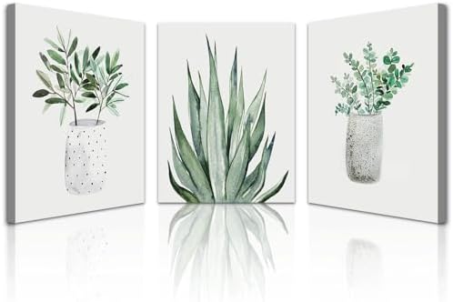 Lapremoly 3 Piece Green Plants Ink Wall Paintings Canvas Wall Art by Lapremoly