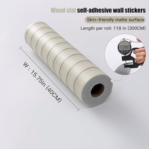Beige Peel and Stick Slat Wall Panels, Wood Grain Paneling 118"x15.75" - Image 4
