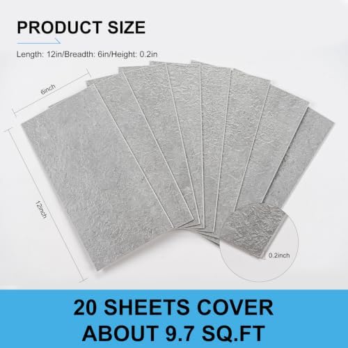 6" x 12" Concrete Gray Peel and Stick Backsplash Wall Tiles, PVC Faux Stone - Image 4