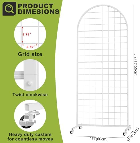 VGMiu Grid Wall Panel 2' x 5.2' FT Metal Grid Display Stand 1PCS White - Image 2