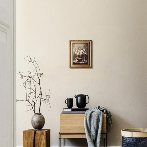 uniro Vintage Gold Framed Wall Art, Moody Books and Flowers Canvas Art Prints - Image 5