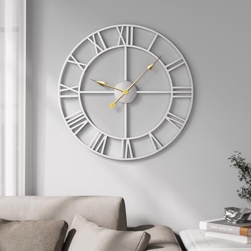 Cuspin 20 Inch Wall Clock Large Silver Decorative Modern Metal Clocks by Cuspin
