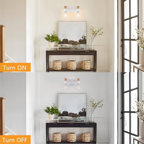 FadimiKoo 2-Light White Bathroom Light Fixtures, Wood Bathroom Vanity Lighting - Image 5