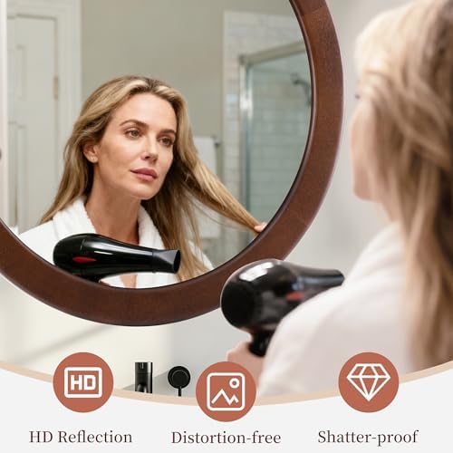 Round Mirrors 30 Inch, Wood Vanity Wall Rustic Mirror - Image 5