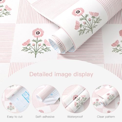 Guvana Pink Floral Peel and Stick Wallpaper Boho Contact Paper Vintage Floral - Image 5