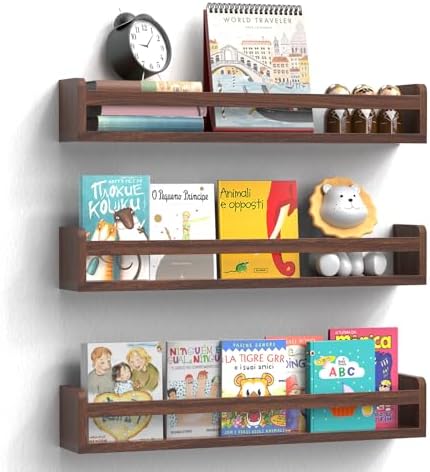 Floating Wall Nursery Book Shelves, 23.6 Inch, Walnut Color by Smallfurnitureandhomedecor