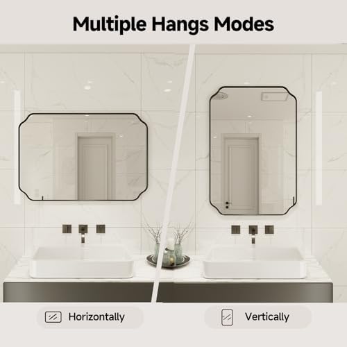 36"x24" Black Wall Bathroom Mirror, Scalloped Edge Vanity Mirror - Image 5