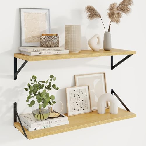 Axeman 30 Inch Floating Shelves, 10 Inch Deep Oak Wall Shelves Set of 2 by Axeman