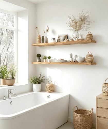 Light Wood Floating Shelves for Wall Shelf 48 Inch Set of 4 - Image 4