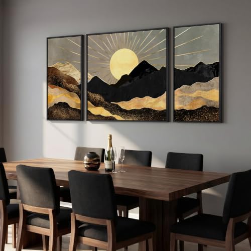 Extra Large Framed Black Gold Boho Wall Art - Image 2